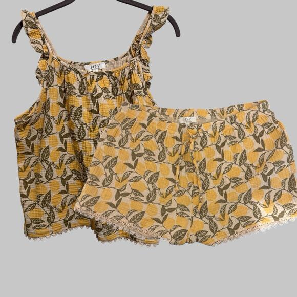 Women’s Lemon Organic Cotton Pajama Set Loungewear Textured Gauze Ruffle Size L - Picture 13 of 13